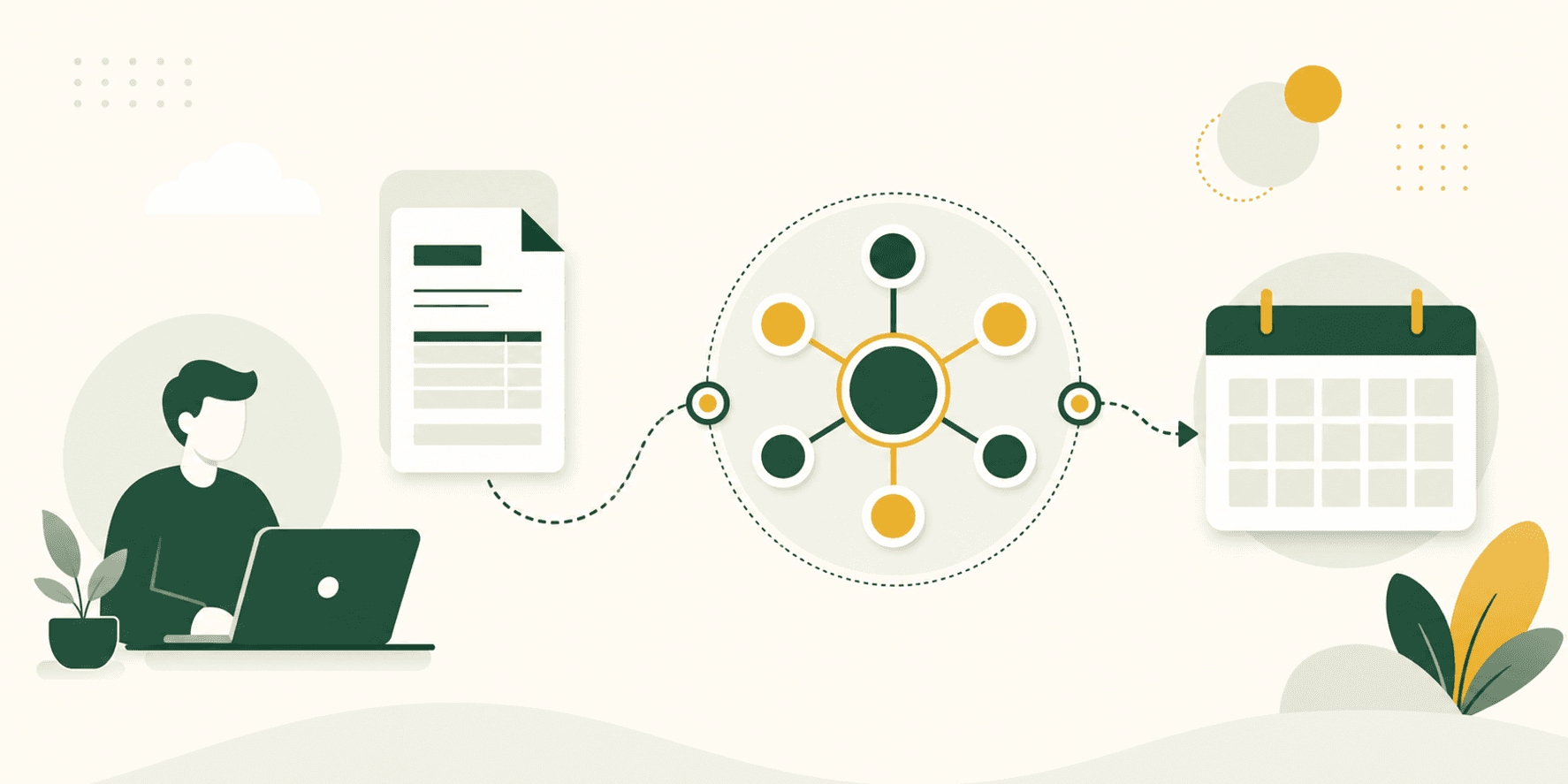 Illustrazione flat-editorial verde e oro: documento fattura elettronica XML che transita verso il Sistema di Interscambio (SDI), con icone di partita IVA, forfettario e calendario obbligo 2024.