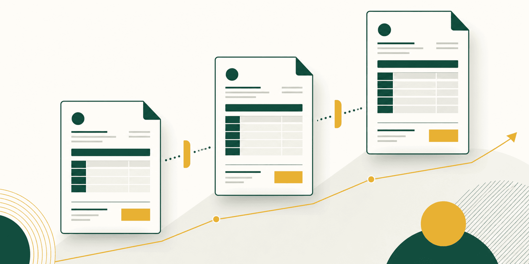 Illustrazione editoriale flat in verde e oro di una sequenza di documenti fattura numerati progressivamente (1/2026, 2/2026, 3/2026) con etichetta di serie sezionale, stile FaiPreventivo.