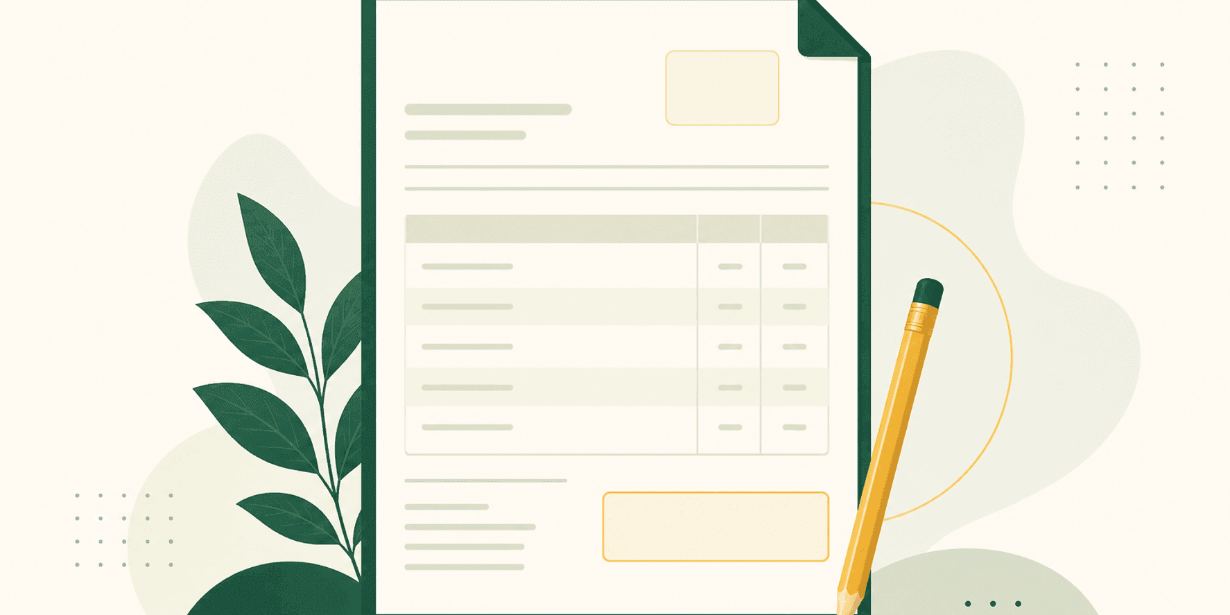 Illustrazione di un fac-simile di preventivo: un modello di preventivo professionale con le righe delle voci, il totale e una matita, pronto da compilare.