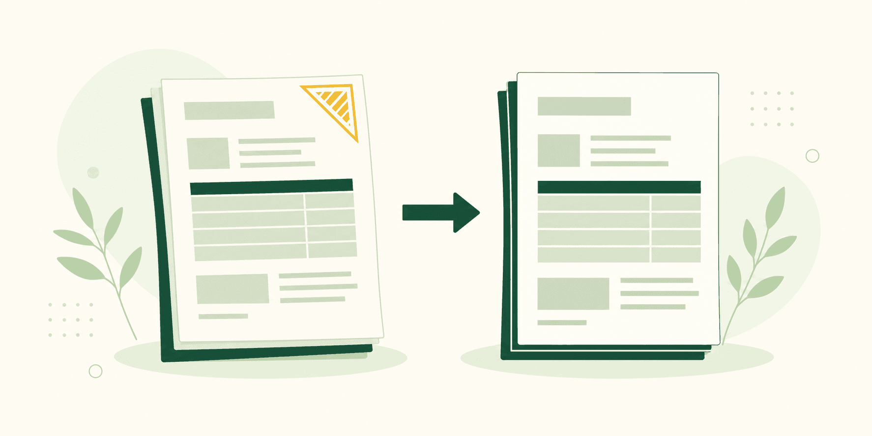 Illustrazione di una fattura proforma: un documento provvisorio con timbro che diventa la fattura definitiva tramite una freccia.