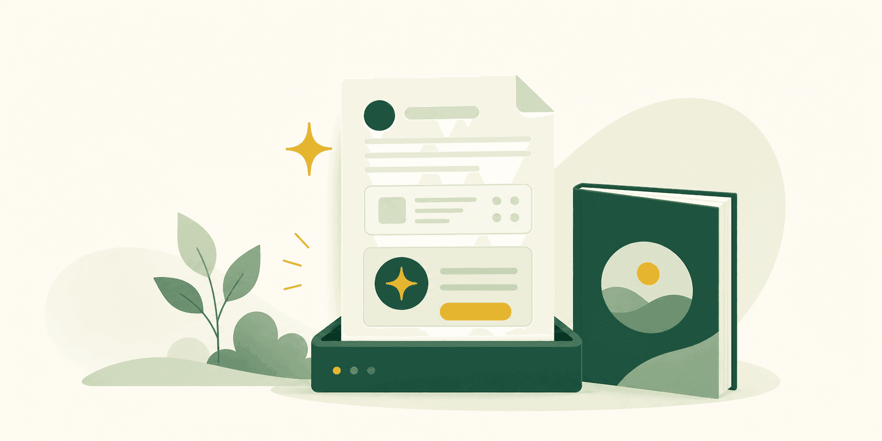 Illustrazione di una guida al preventivo gratuito: un documento di preventivo generato online con accanto un libretto guida.