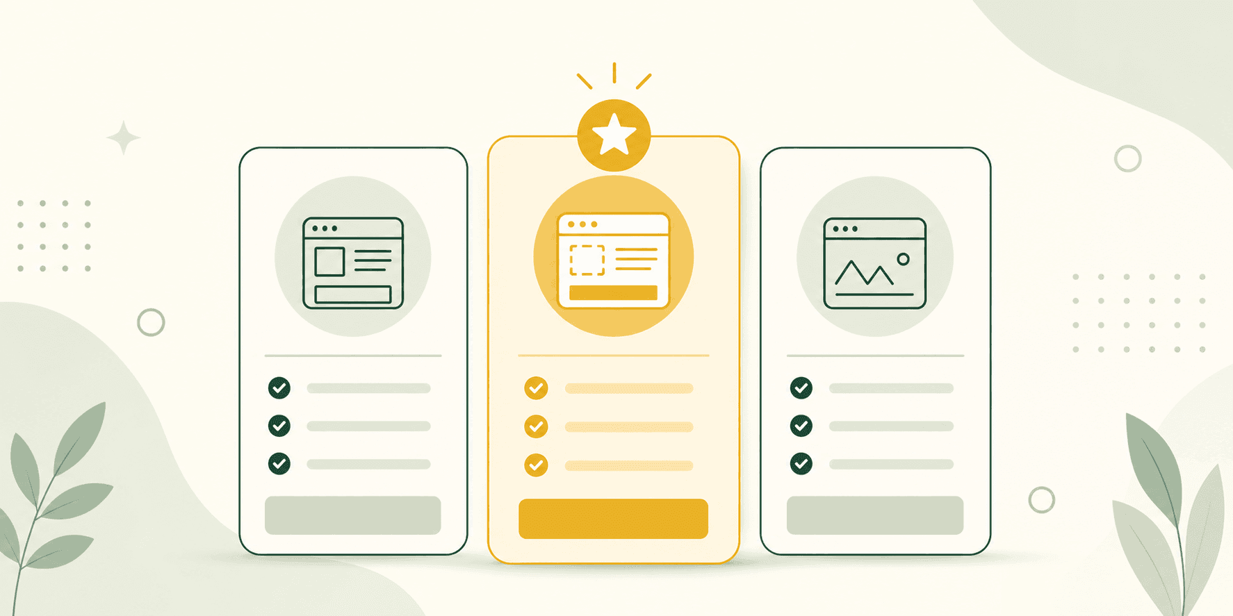 Illustrazione comparativa di alternative gratuite ai generatori di preventivi: tre schede a confronto con una evidenziata in oro come vincitrice.
